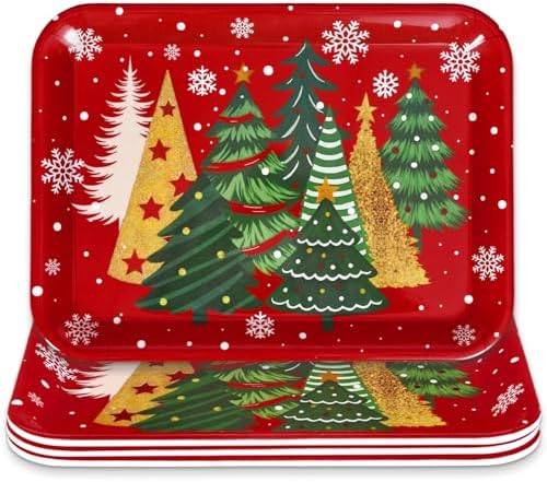 3Pcs Christmas Serving Trays Reusable Serving Dishes Gold Green Xmas Tree Snowflake Platter for Winter Party