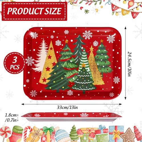 3Pcs Christmas Serving Trays Reusable Serving Dishes Gold Green Xmas Tree Snowflake Platter for Winter Party, alternate view