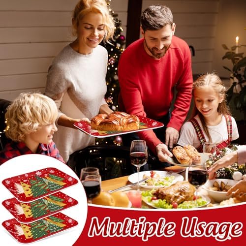 3Pcs Christmas Serving Trays Reusable Serving Dishes Gold Green Xmas Tree Snowflake Platter for Winter Party, alternate view