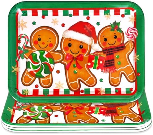 3Pcs Christmas Serving Trays Reusable Serving Dishes Red Green Gingerbread Man Platter for Xmas Party Sharing