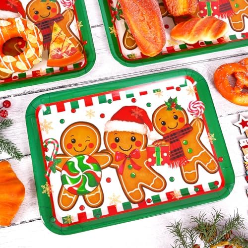 3Pcs Christmas Serving Trays Reusable Serving Dishes Red Green Gingerbread Man Platter for Xmas Party Sharing, alternate view