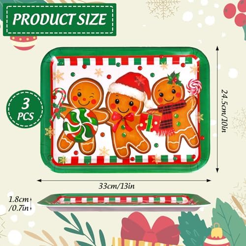 3Pcs Christmas Serving Trays Reusable Serving Dishes Red Green Gingerbread Man Platter for Xmas Party Sharing, alternate view