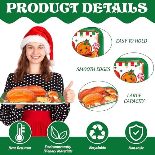 3Pcs Christmas Serving Trays Reusable Serving Dishes Red Green Gingerbread Man Platter for Xmas Party Sharing, alternate view