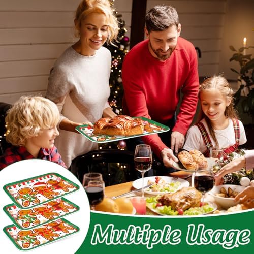 3Pcs Christmas Serving Trays Reusable Serving Dishes Red Green Gingerbread Man Platter for Xmas Party Sharing, alternate view