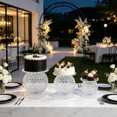 3PCS Clear Acrylic Cake Stand Sets Ball Cupcake Dessert Display Stand in Clear, alternate view 4