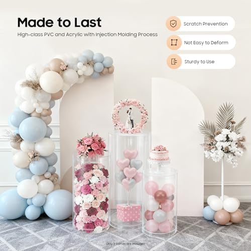 3Pcs Clear Cylinder Pedestal Stands for Party & Cake Stand, Clear Acrylic Round Pedestal Display Stand Plinth, alternate view