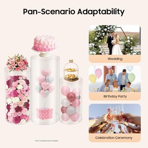 3Pcs Clear Cylinder Pedestal Stands for Party & Cake Stand, Clear Acrylic Round Pedestal Display Stand Plinth, alternate view