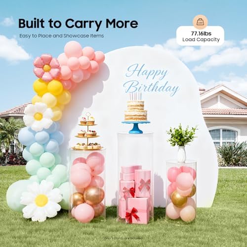 3Pcs Clear Cylinder Pedestal Stands for Party & Cake Stand, Clear Acrylic Round Pedestal Display Stand Plinth, alternate view