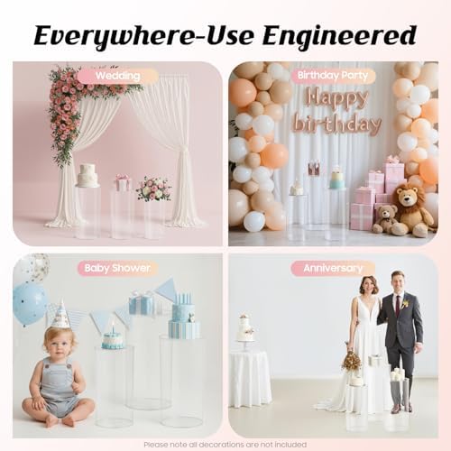 3PCS Clear Cylinder Pedestal Stands for Party Round Pedestal Display Plinth Pillars PVC Dessert Table Display, alternate view