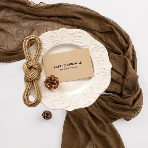 3Pcs Coffee Cheesecloth Table Runner 120 Inches for Party Home Decor, alternate view 2