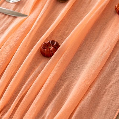3Pcs Coral Peach Cheesecloth Table Runner 120 Inches for Party Home Decor, alternate view 2