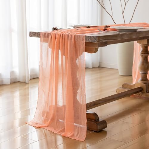 3Pcs Coral Peach Cheesecloth Table Runner 120 Inches for Party Home Decor, alternate view 4