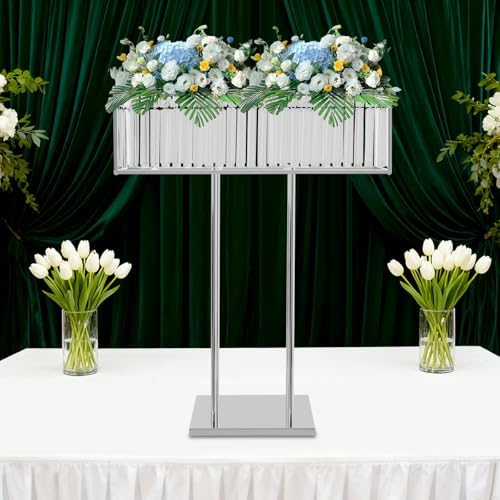3pcs Crystal Vases for Centerpieces, 35.4 in Tall Metal Square Vase Stand in Silver, alternate view 4