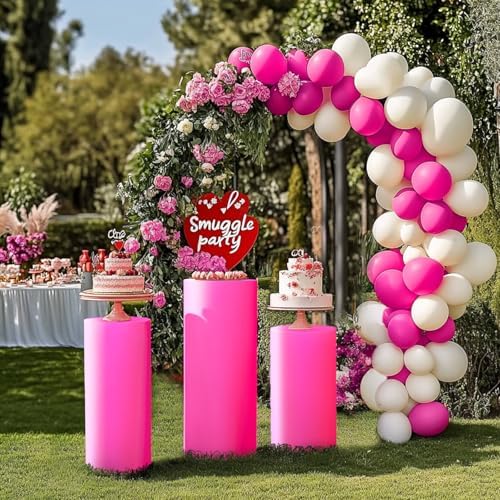 3pcs Cylinder Pedestal Covers for Birthday Party Decor, Fuchsia in Fushia, alternate view 3