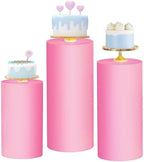 3pcs Cylinder Pedestal Covers for Birthday Party Decor, Pink in Pink
