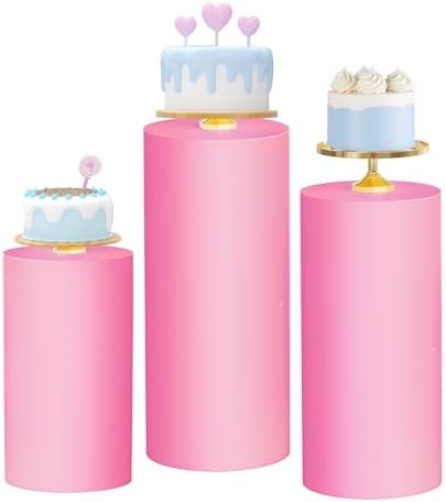 3pcs Cylinder Pedestal Covers for Birthday Party Decor, Pink in Pink