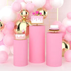 3pcs Cylinder Pedestal Covers for Birthday Party Decor, Pink in Pink, alternate view 2