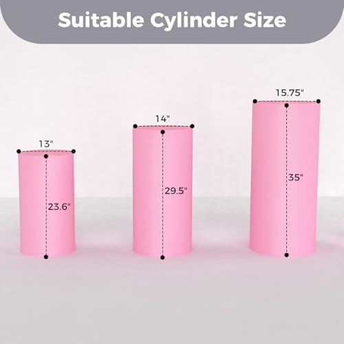 3pcs Cylinder Pedestal Covers for Birthday Party Decor, Pink in Pink, alternate view 3