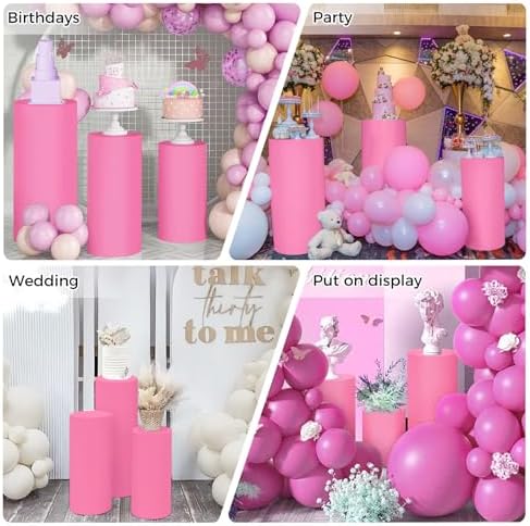 3pcs Cylinder Pedestal Covers for Birthday Party Decor, Pink in Pink, alternate view 5