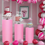 3pcs Cylinder Pedestal Covers for Birthday Party Decor, Pink in Pink, alternate view 6