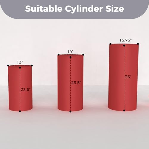 3pcs Cylinder Pedestal Covers for Birthday Party Decor, Red in Red, alternate view 2