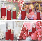 3pcs Cylinder Pedestal Covers for Birthday Party Decor, Red in Red, alternate view 4