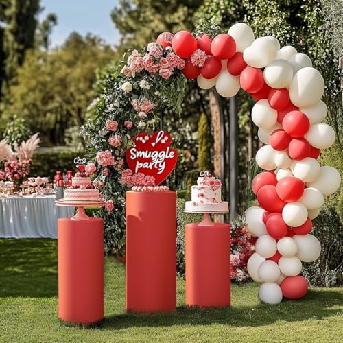 3pcs Cylinder Pedestal Covers for Birthday Party Decor, Red in Red, alternate view 5