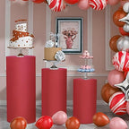 3pcs Cylinder Pedestal Covers for Birthday Party Decor, Red in Red, alternate view 6
