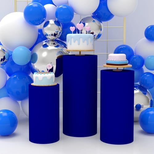3pcs Cylinder Pedestal Covers for Birthday Party Decor, Royal Blue in Royal Blue