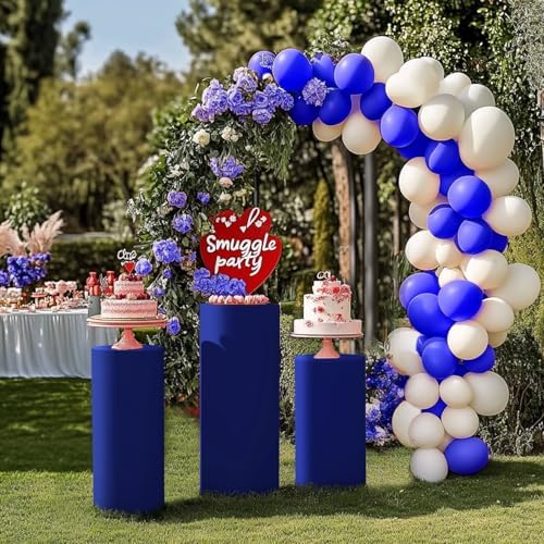 3pcs Cylinder Pedestal Covers for Birthday Party Decor, Royal Blue in Royal Blue, alternate view 4