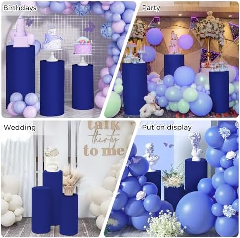 3pcs Cylinder Pedestal Covers for Birthday Party Decor, Royal Blue in Royal Blue, alternate view 6