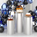 3pcs Cylinder Pedestal Covers for Birthday Party Decor, Silver in Sliver