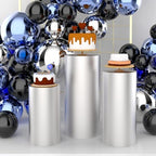 3pcs Cylinder Pedestal Covers for Birthday Party Decor, Silver in Sliver