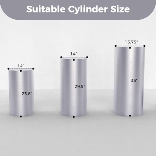3pcs Cylinder Pedestal Covers for Birthday Party Decor, Silver in Sliver, alternate view 2