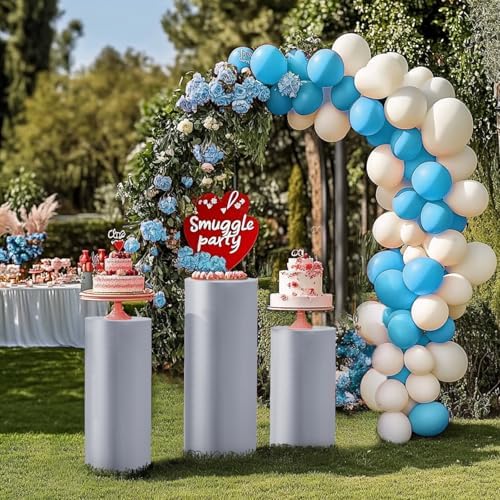 3pcs Cylinder Pedestal Covers for Birthday Party Decor, Silver in Sliver, alternate view 5