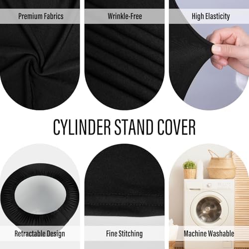 3Pcs Cylinder Pedestal Stand Covers, Black Spandex Stretch Fit in 3 Sizes(23in,29in,35in) in Black, alternate view 4