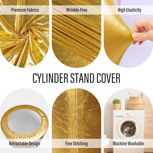 3Pcs Cylinder Pedestal Stand Covers, Gold Spandex Stretch Fit in Sizes(23in,29in,35in) in Gold, alternate view 4