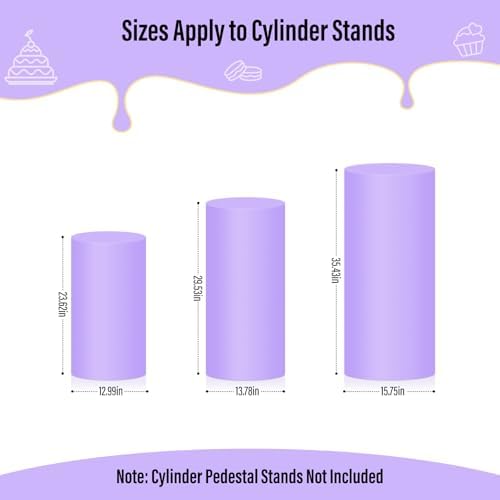 3Pcs Cylinder Pedestal Stand Covers, Purple Spandex Stretch Fit in 3 Sizes(23in,29in,35in) in Purple, alternate view 2