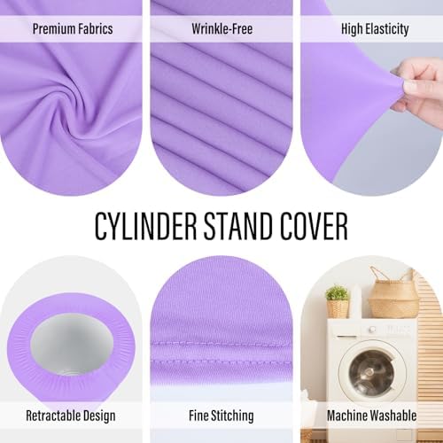 3Pcs Cylinder Pedestal Stand Covers, Purple Spandex Stretch Fit in 3 Sizes(23in,29in,35in) in Purple, alternate view 4