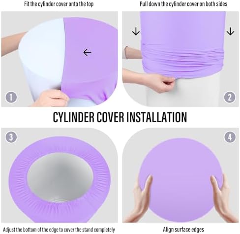 3Pcs Cylinder Pedestal Stand Covers, Purple Spandex Stretch Fit in 3 Sizes(23in,29in,35in) in Purple, alternate view 6
