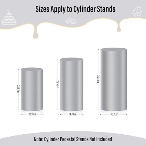 3Pcs Cylinder Pedestal Stand Covers, Sliver Spandex Stretch Fit in Sizes(23in,29in,35in) in Sliver, alternate view 2