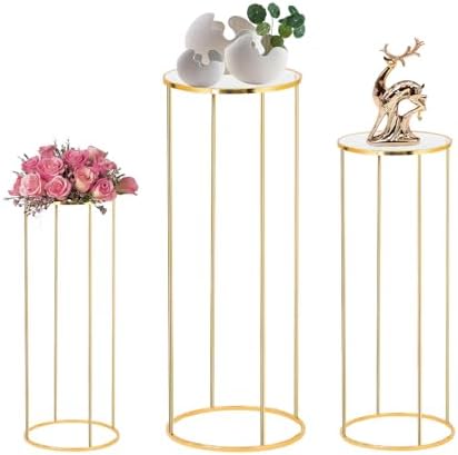 3PCS Cylinder Pedestal Stands for Parties, Gold Metal Plant Round Cylinder Stands for Party Flowers, Display
