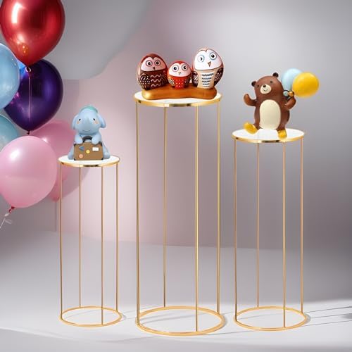 3PCS Cylinder Pedestal Stands for Parties, Gold Metal Plant Round Cylinder Stands for Party Flowers, Display, alternate view