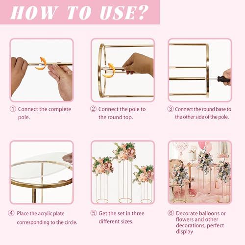 3PCS Cylinder Pedestal Stands for Parties, Gold Metal Plant Round Cylinder Stands for Party Flowers, Display, alternate view