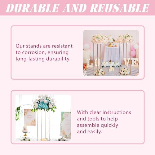 3PCS Cylinder Pedestal Stands for Parties, Gold Metal Plant Round Cylinder Stands for Party Flowers, Display, alternate view