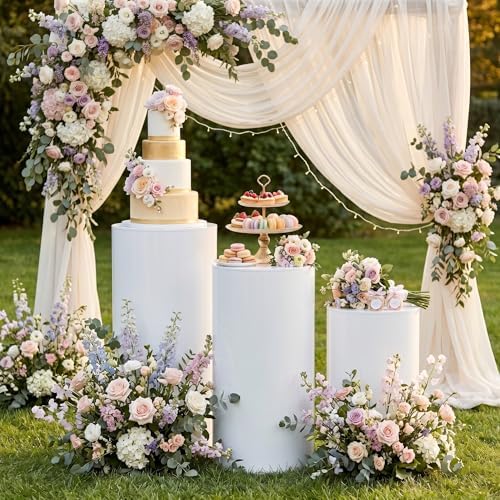 3Pcs Cylinder Pedestal Stands for Party with Black Spandex Covers in Black, alternate view 2