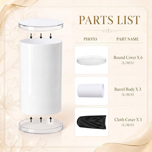 3Pcs Cylinder Pedestal Stands for Party with Black Spandex Covers in Black, alternate view 5