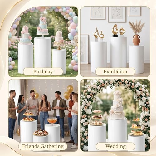3Pcs Cylinder Pedestal Stands for Party with Black Spandex Covers in Black, alternate view 6