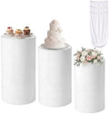 3Pcs Cylinder Pedestal Stands for Party with White Spandex Covers in White
