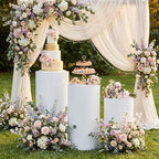 3Pcs Cylinder Pedestal Stands for Party with White Spandex Covers in White, alternate view 2